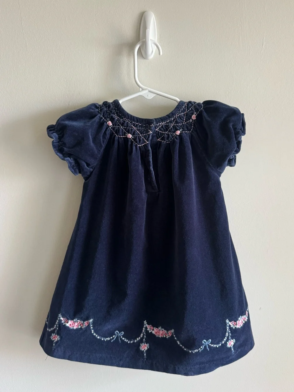 Janie and Jack Vintage Navy Embroidered Velvet Dress